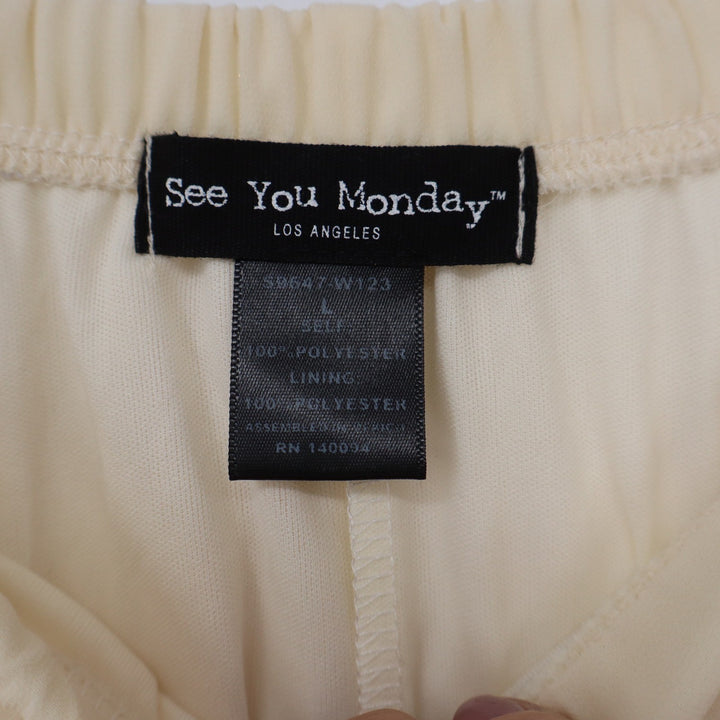 See You Monday Cream Pleated Maxi Skirt Elastic Waist Lined Large