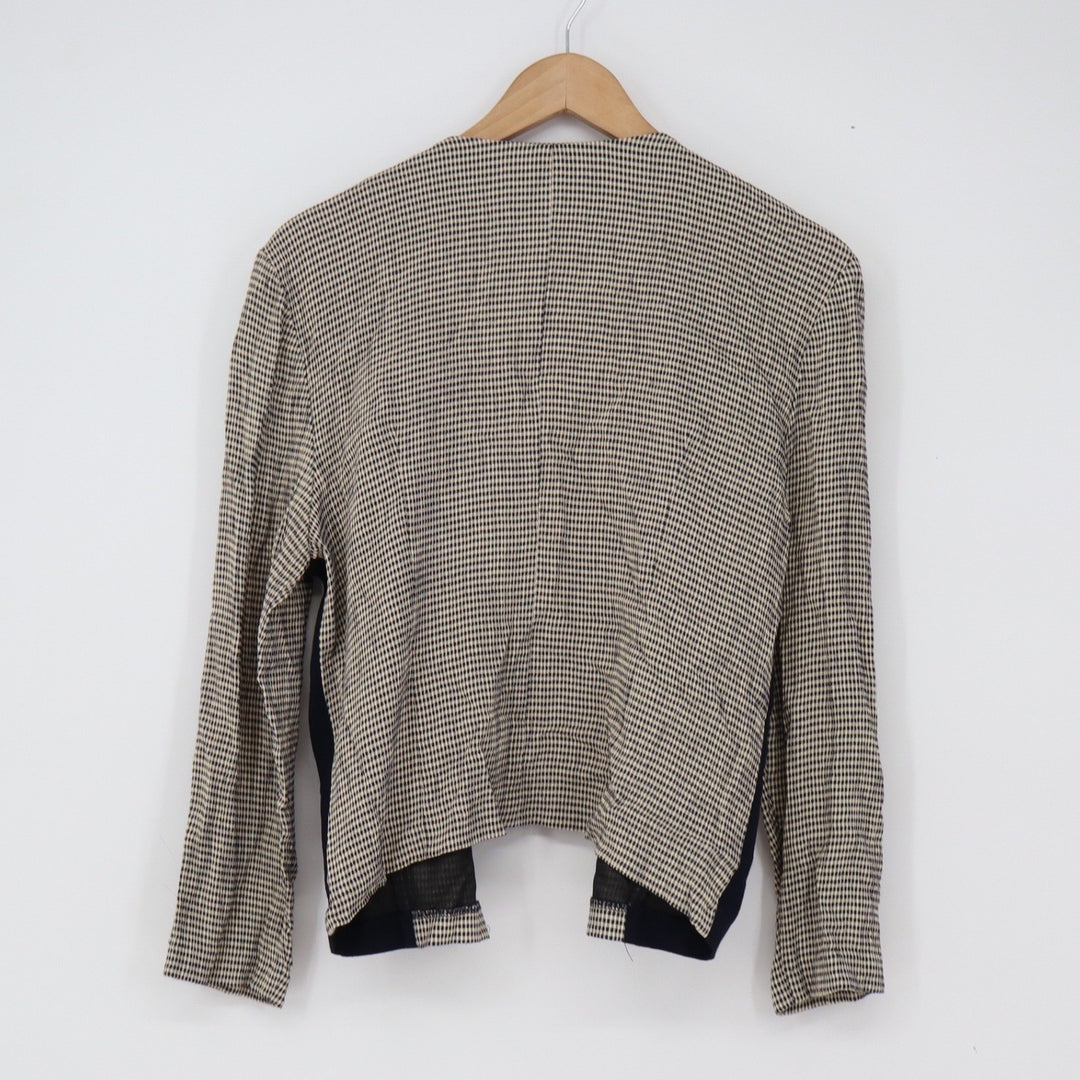 Perceptions Jacket Womens 12 Open Front Navy Blue Cream Micro Check Excellent