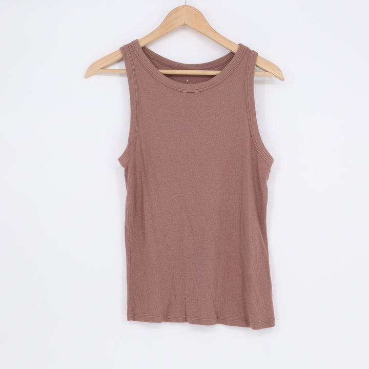 A New Day Tank Top Women XL Brown Cotton Stretch Ribbed Knit Scoop Neck Pullover