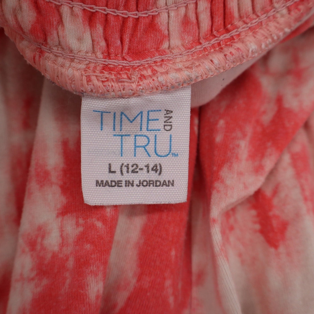 Time and Tru Womens Smocked Waist Tie Dye Shorts Coral Pink White Size L 12-14