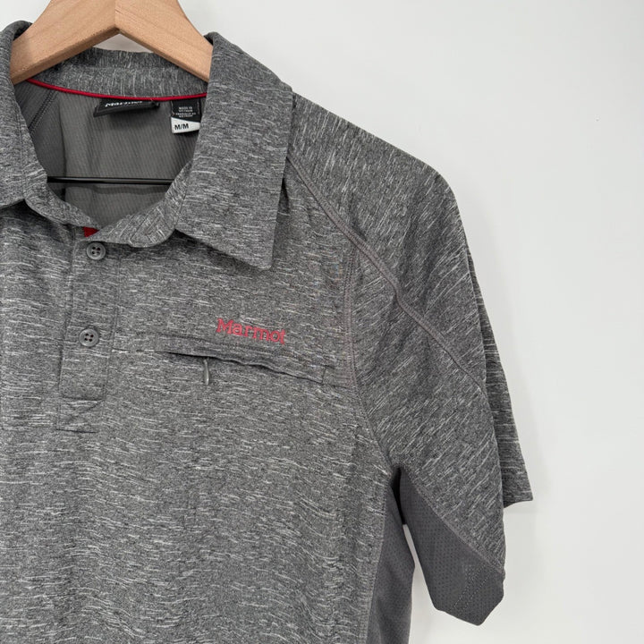 Marmot Heathered Gray Short Sleeve Performance Polo Shirt Mens M