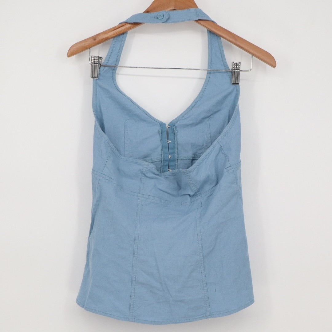 Urban Outfitters UO Sari Vest Women S Ashleigh Blue Linen Halter Neck Hook & Eye