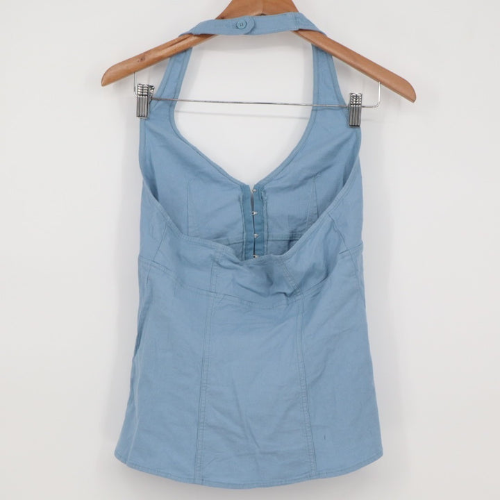 Urban Outfitters UO Sari Vest Women S Ashleigh Blue Linen Halter Neck Hook & Eye