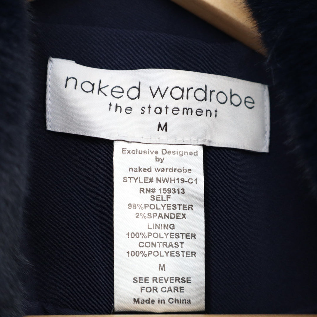 Naked Wardrobe The Statement Trench Coat Womens Medium Navy Shawl Collar Stretch