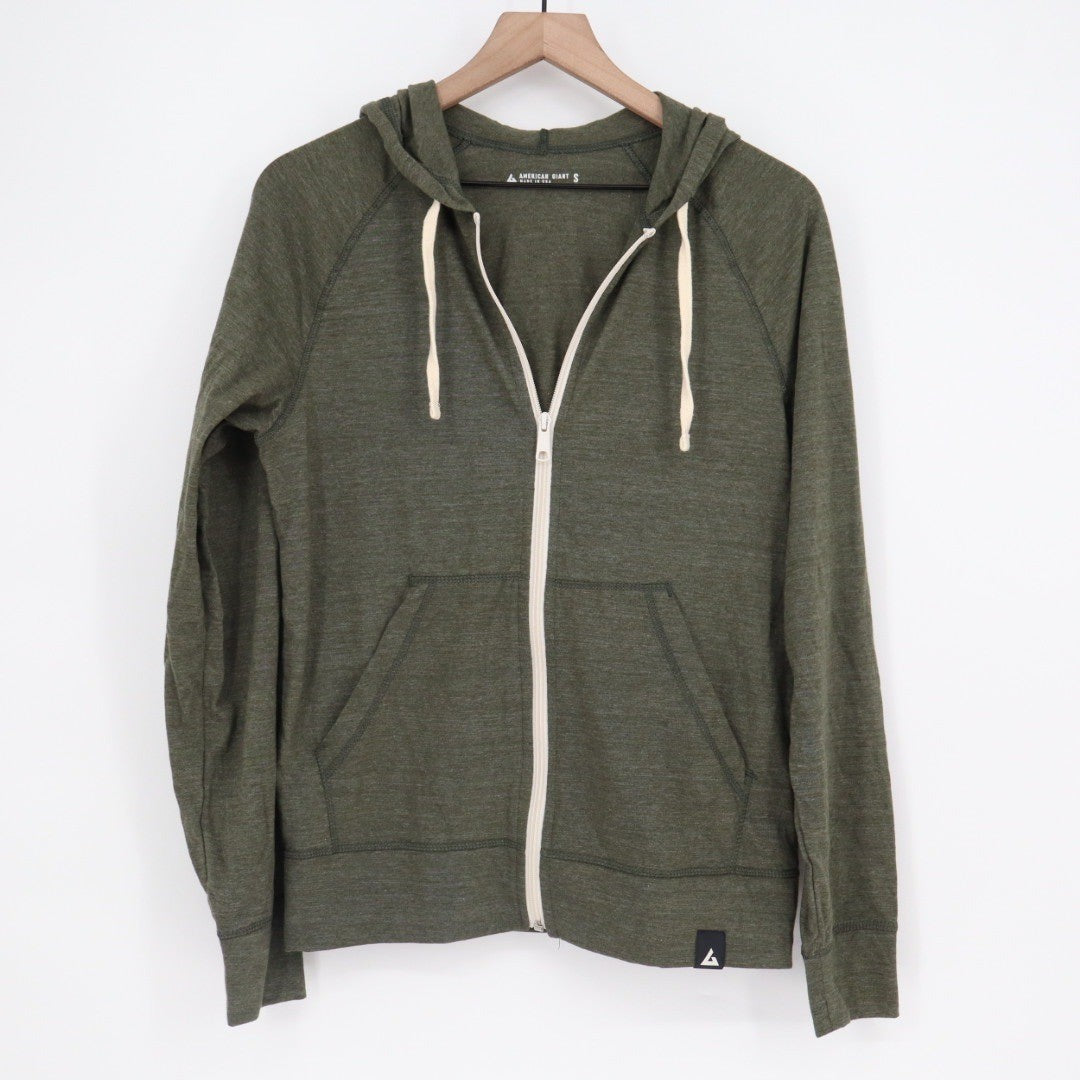 American Giant Full Zip Hoodie Green Heathered Size S Made in USA Casual Comfort