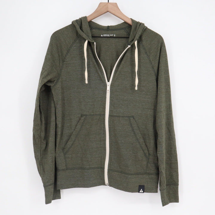 American Giant Full Zip Hoodie Green Heathered Size S Made in USA Casual Comfort
