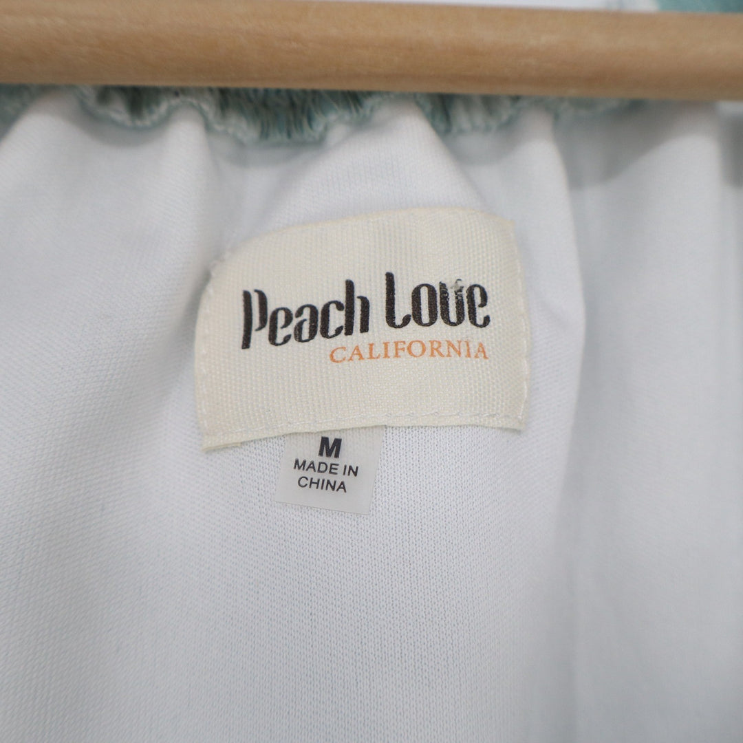 Peach Love California Floral Ruffle Off Shoulder Crop Top Sage Green M
