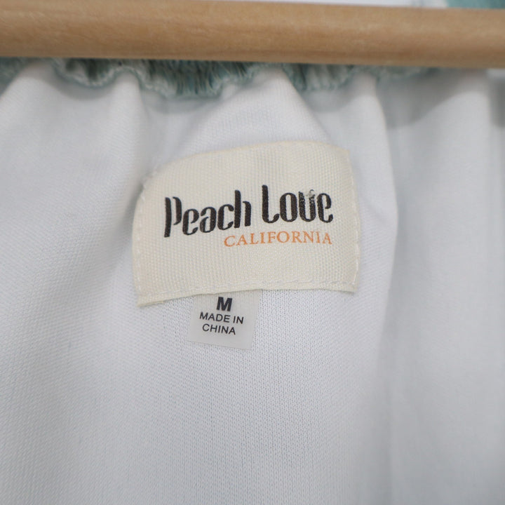 Peach Love California Floral Ruffle Off Shoulder Crop Top Sage Green M