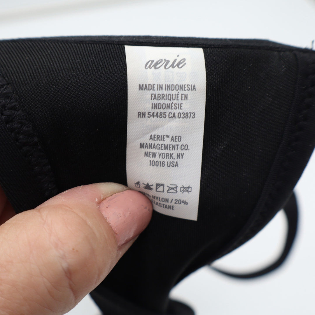 Aerie Womens Black Lightly Lined Underwire Bikini Top Adjustable Straps 34D