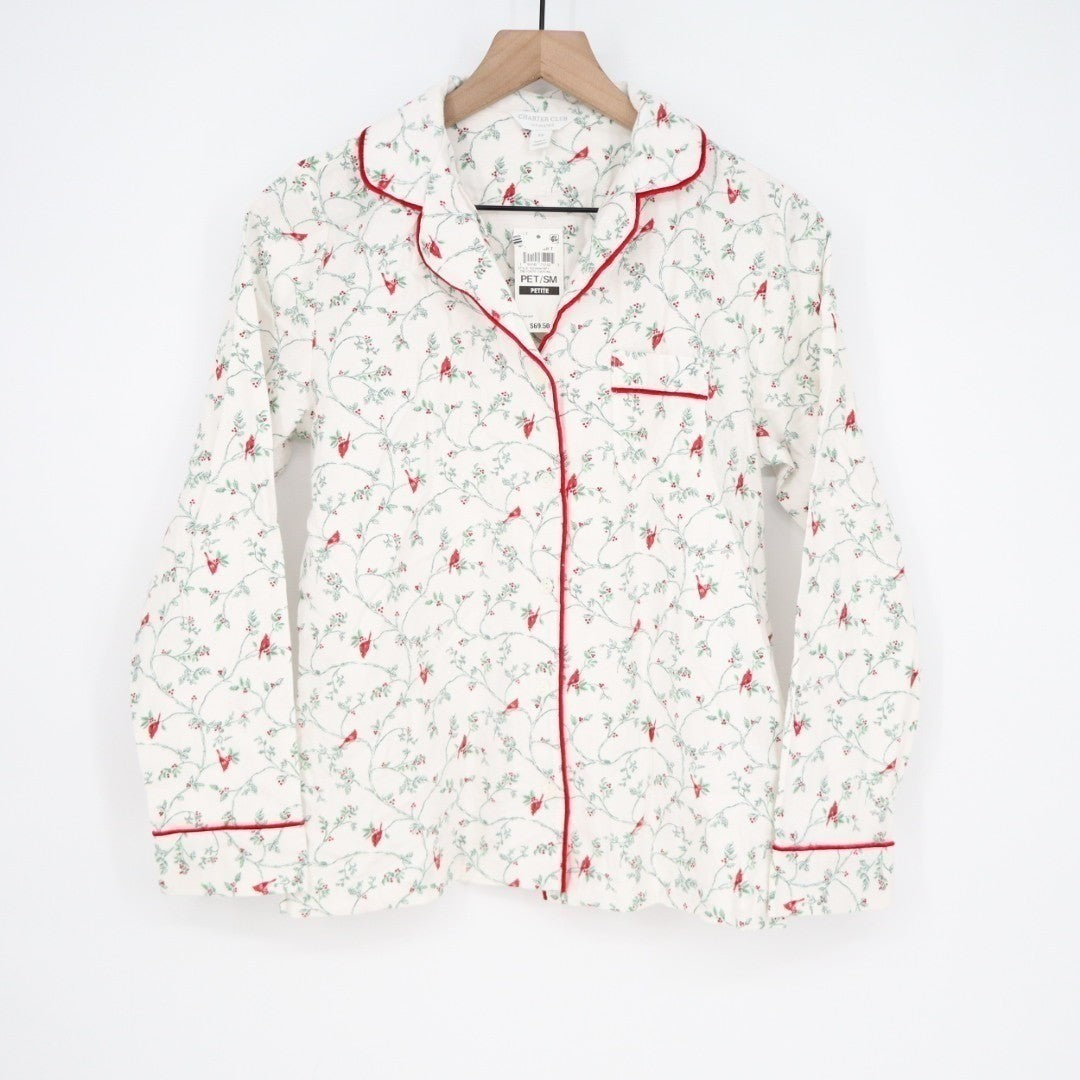 Charter Club Intimates Sleepshirt Womens PS White Floral Stretch Notch Collar