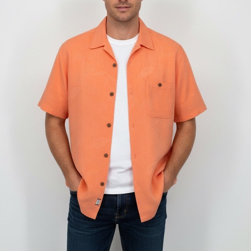 Joe Marlin Mens Orange Leaf Print Short Sleeve Button Up Shirt Size M