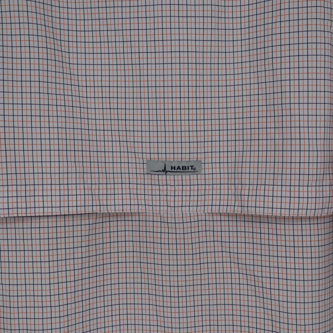 Habit Mens Short Sleeve Plaid Fishing Shirt L G Solar-Factor White Orange Navy