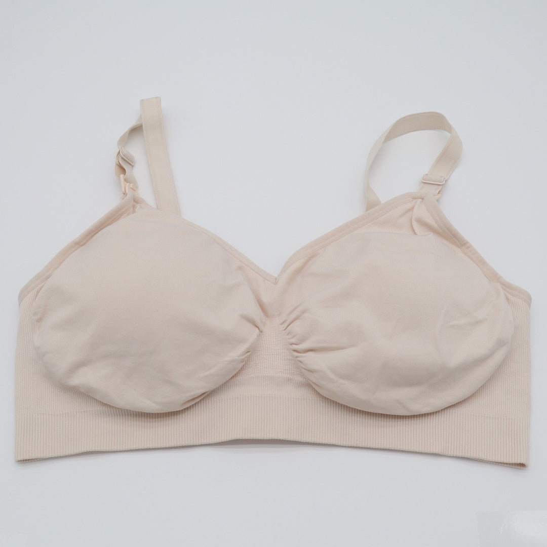 Hofish Nursing Bra Womens 2XL Beige Nylon Stretch Rib Wireless Adjustable Strap