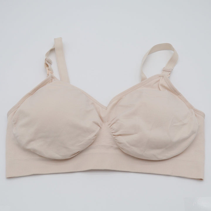 Hofish Nursing Bra Womens 2XL Beige Nylon Stretch Rib Wireless Adjustable Strap