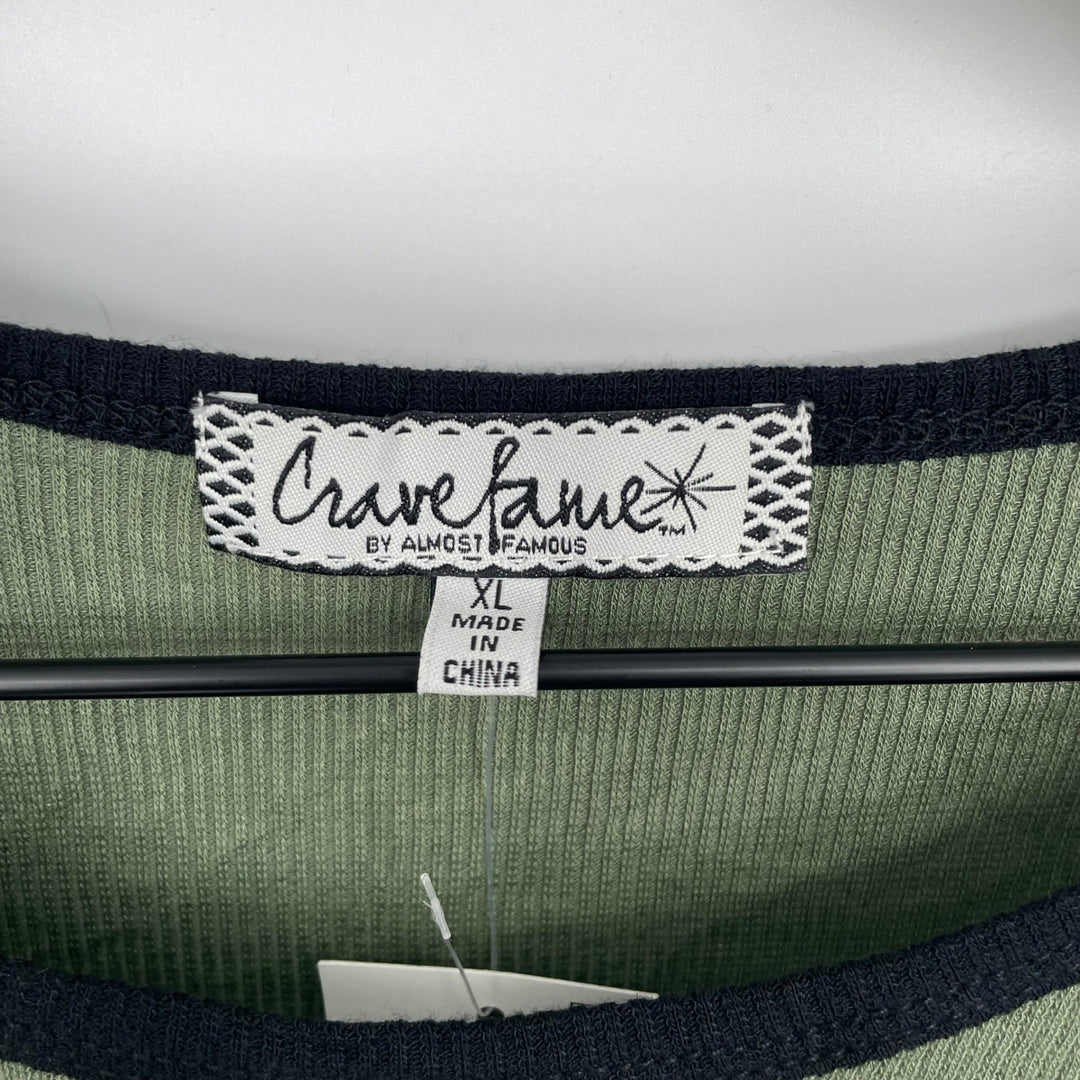 Crave Fame by Almost Famous Olive Green Ribbed Knit Short Sleeve Top XL