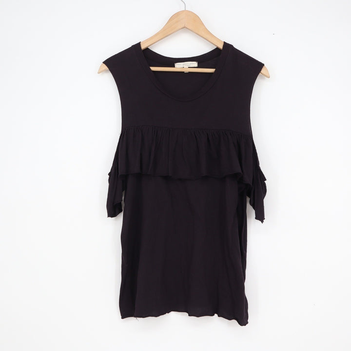 Truly Madly Deeply Black Ruffle Cold Shoulder Top Medium Scoop Neck Cotton Modal