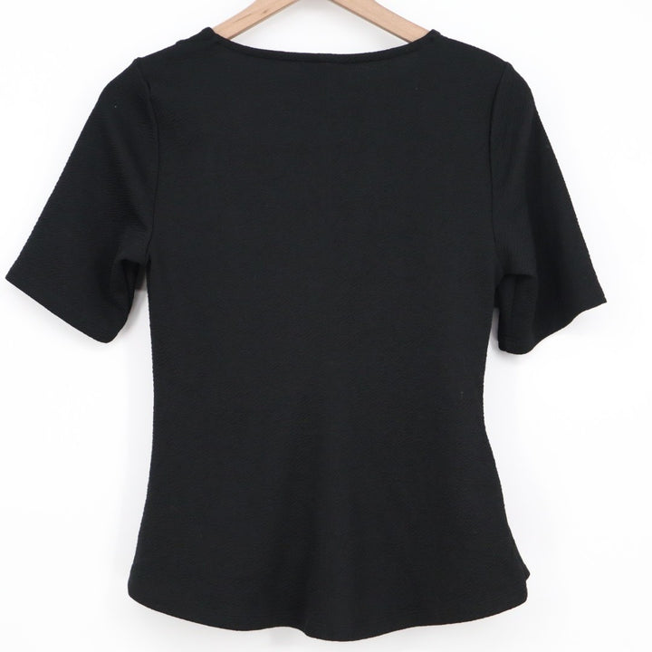 Deletta T-Shirt Womens Medium Black Ruched Front Short Sleeve Round Neck Outdoor