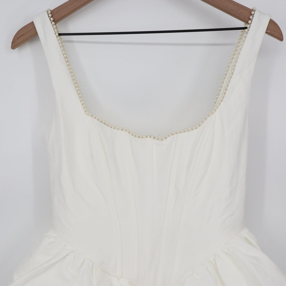 Showpo Kaitlyn Mini Dress Ivory Corset Pearl Trim Fit and Flare US 6