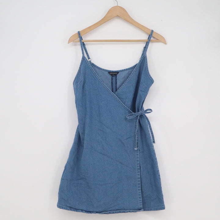 HAODUOYI Blue Denim Wrap Mini Dress Mens Size M Adjustable Straps