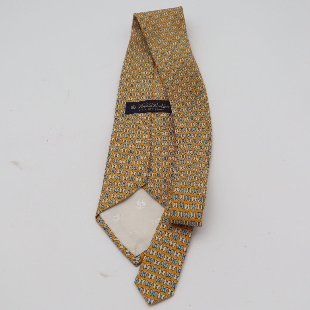Brooks Brothers Mens Yellow Butterfly Silk Tie Stain Resistant Made in USA Italy
