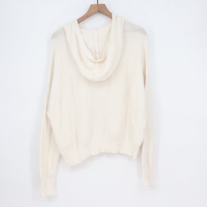 Lucky Brand Cream Knit Pullover Hoodie Sweater Cotton Blend Large KLC4206