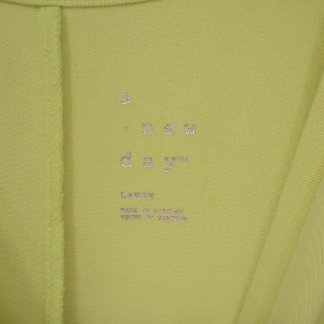 A New Day Lime Green V-Neck Sleeveless Tiered Knit Dress Large