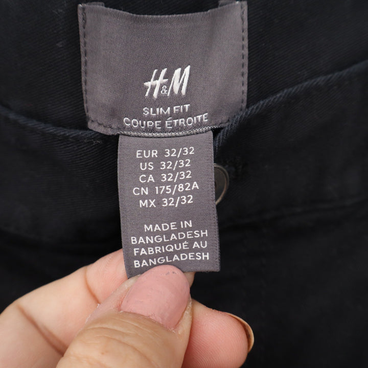 HM Mens Slim Fit Black Chinos Cotton Stretch Pants 32x32