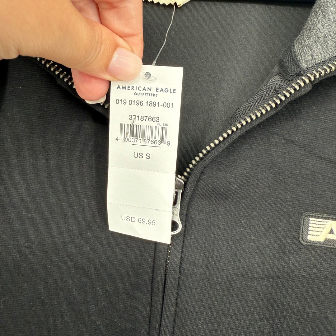 American Eagle Outfitters Mens Full Zip Hoodie Black Gray S Small