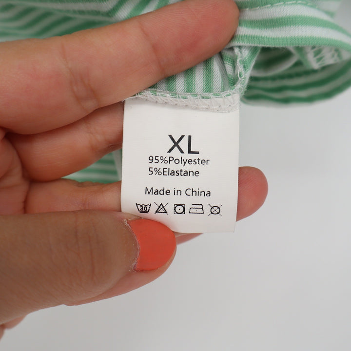 Green White Striped Pajama Set XL Crop Top Dolphin Shorts Loungewear 2PC Set