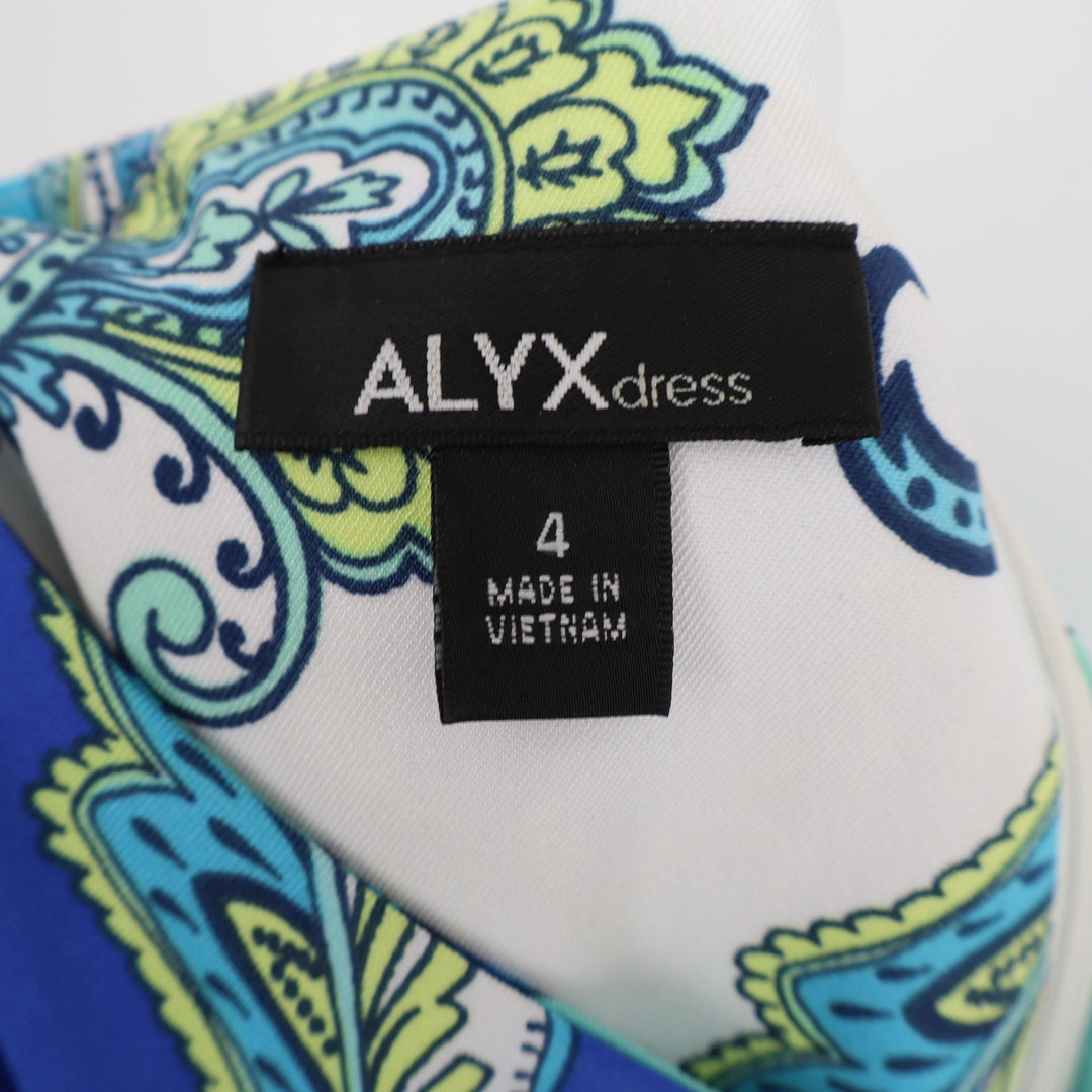 ALYX Dress Womens 4 Blue Green Paisley Sleeveless Sheath Stretch Shift