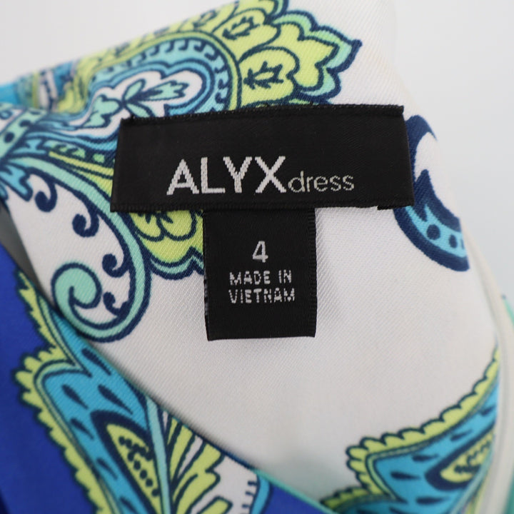 ALYX Dress Womens 4 Blue Green Paisley Sleeveless Sheath Stretch Shift