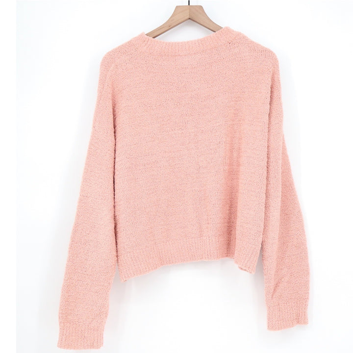 Double Zero Peach Pink Fuzzy Popcorn Knit Sweater Crew Neck Medium