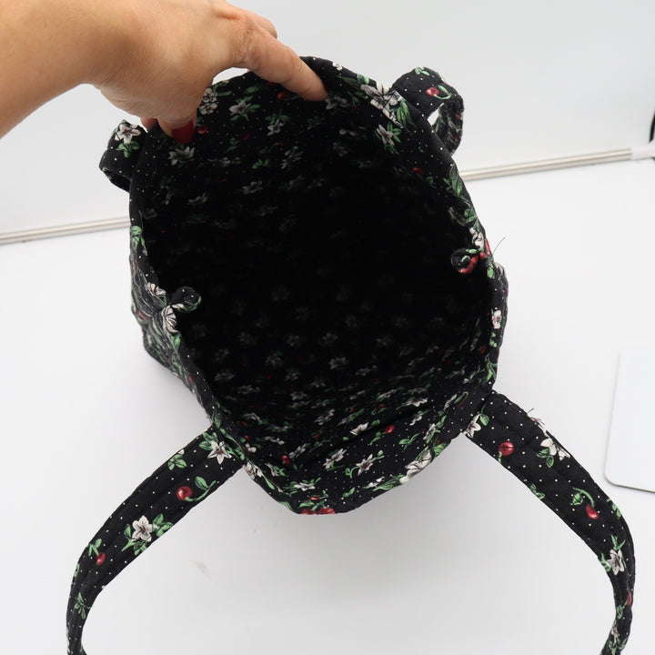 Unbranded Tote Bag Womens OS Quilted Cherry Floral Polka Dot Black Fruit
