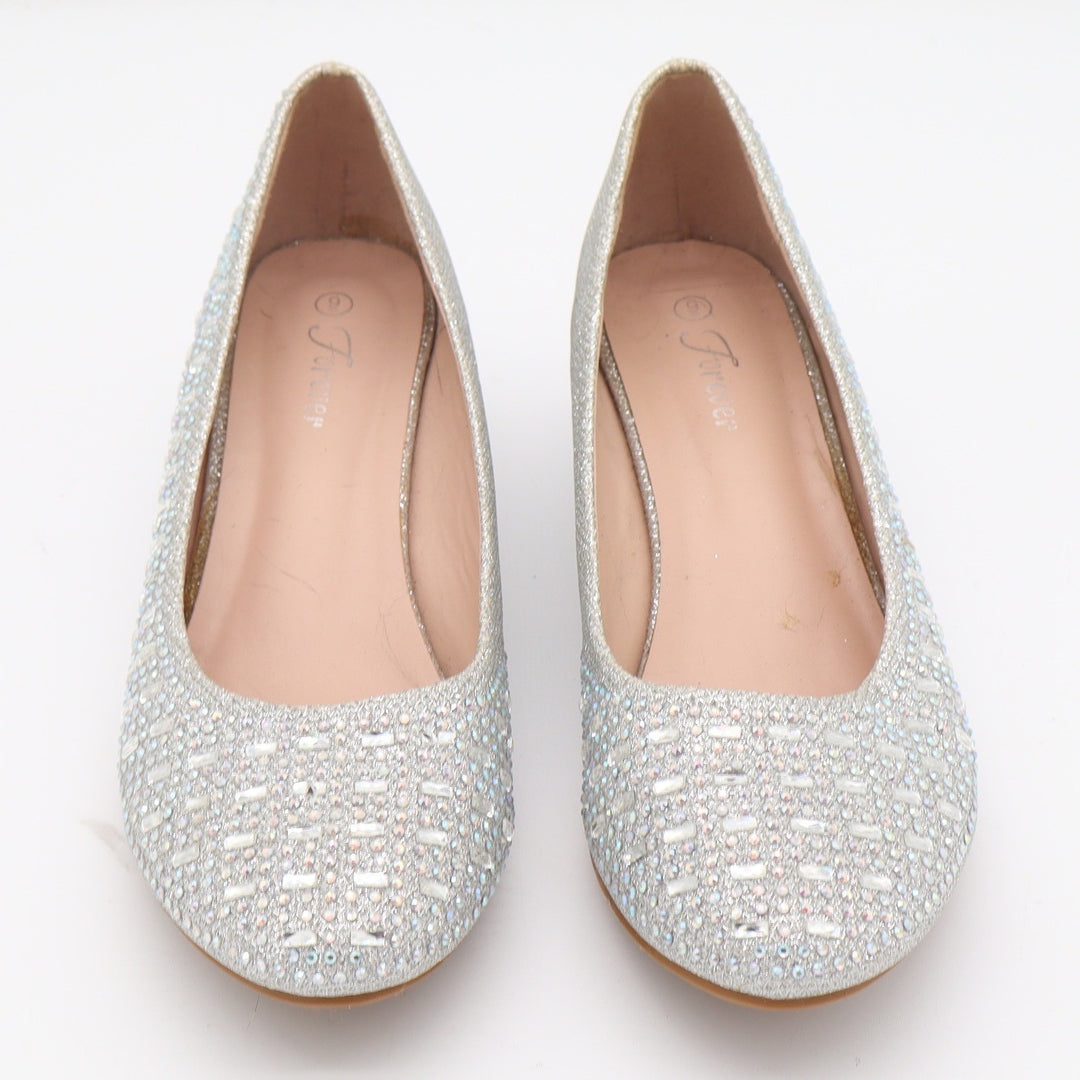 Forever Womens Silver Glitter Rhinestone Wedge Pumps Formal Evening Shoes Size 9