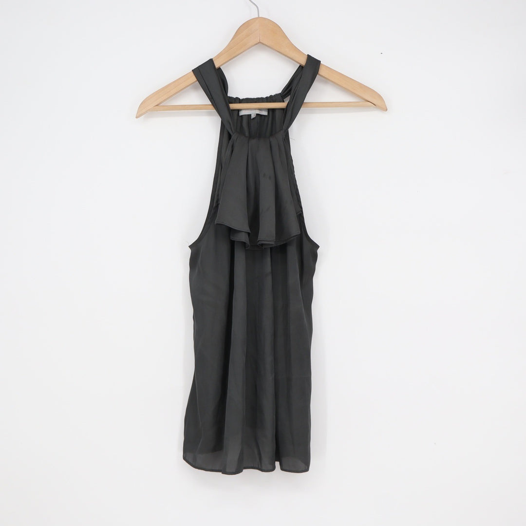 Violet & Claire Charcoal Grey Ruffle Tie Neck Halter Blouse Womens Medium