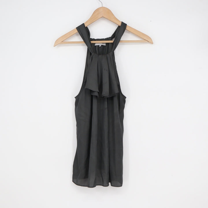Violet & Claire Charcoal Grey Ruffle Tie Neck Halter Blouse Womens Medium