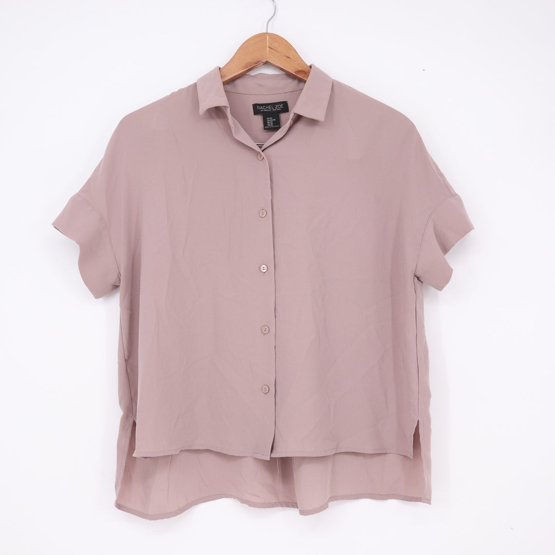 Rachel Zoe Blouse Womens XS Mauve Short Sleeve Button-Down High-Low Excellent