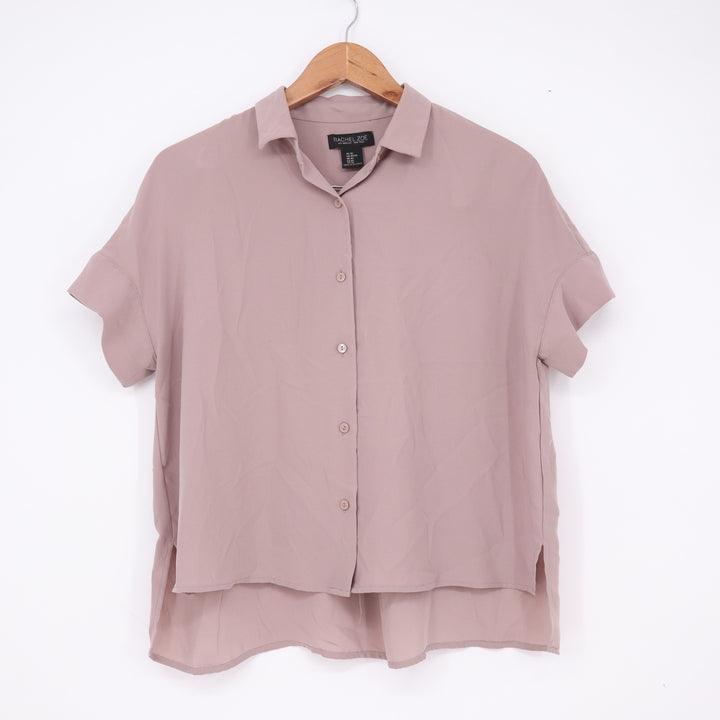 Rachel Zoe Blouse Womens XS Mauve Short Sleeve Button-Down High-Low Excellent