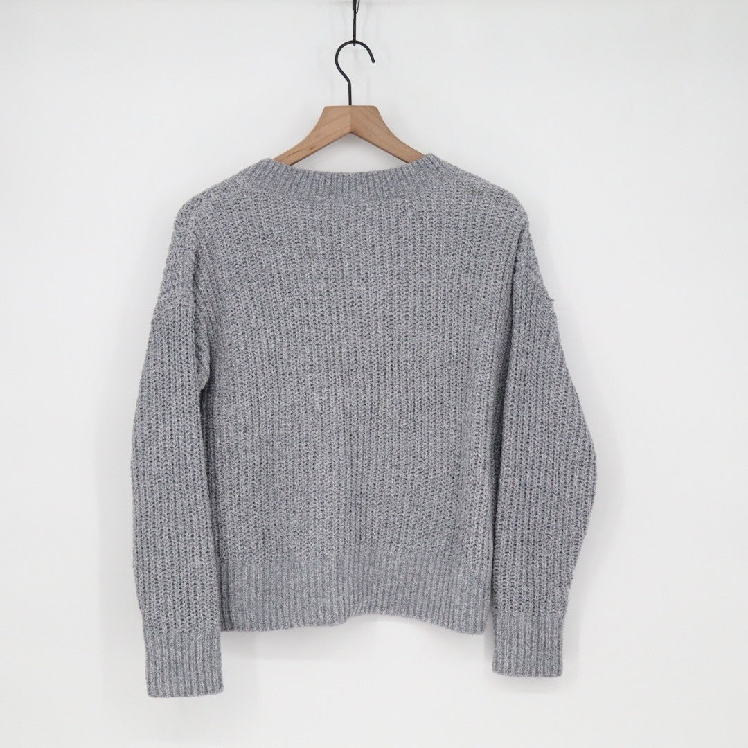 State Of Day Intimates Crop Sweater Womens Large Gray Knit V-Neck Long Sleeve
