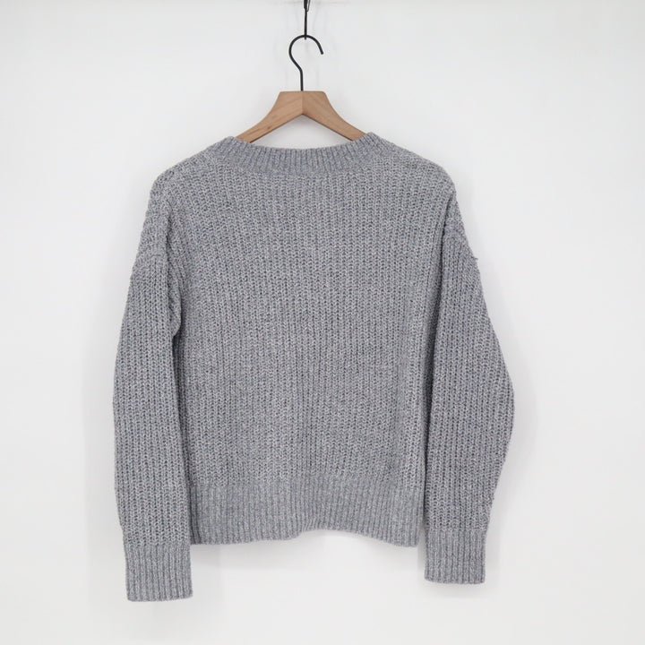 State Of Day Intimates Crop Sweater Womens Large Gray Knit V-Neck Long Sleeve