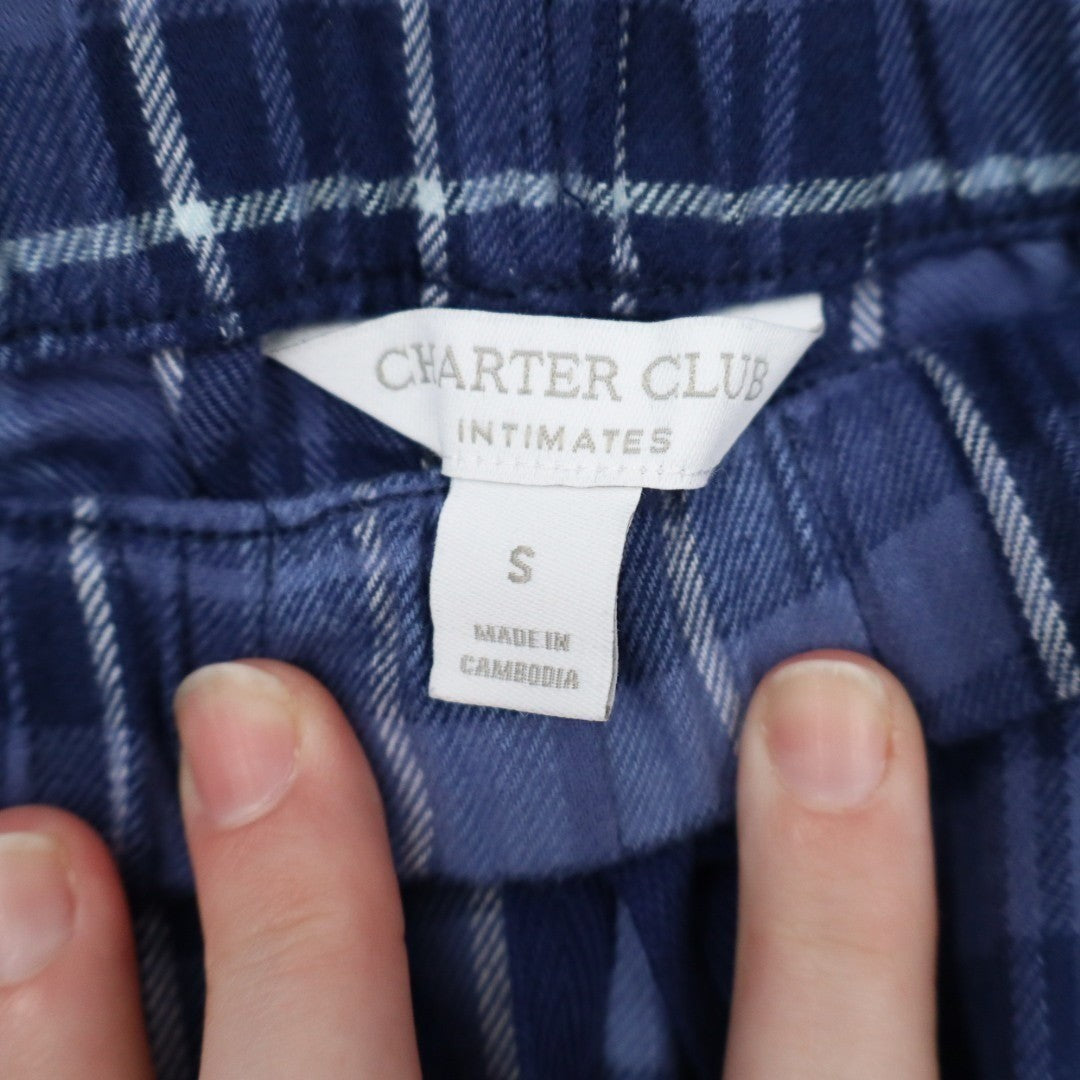 Charter Club Intimates Pajama Pants Womens Small Blue Plaid Drawstring Waist