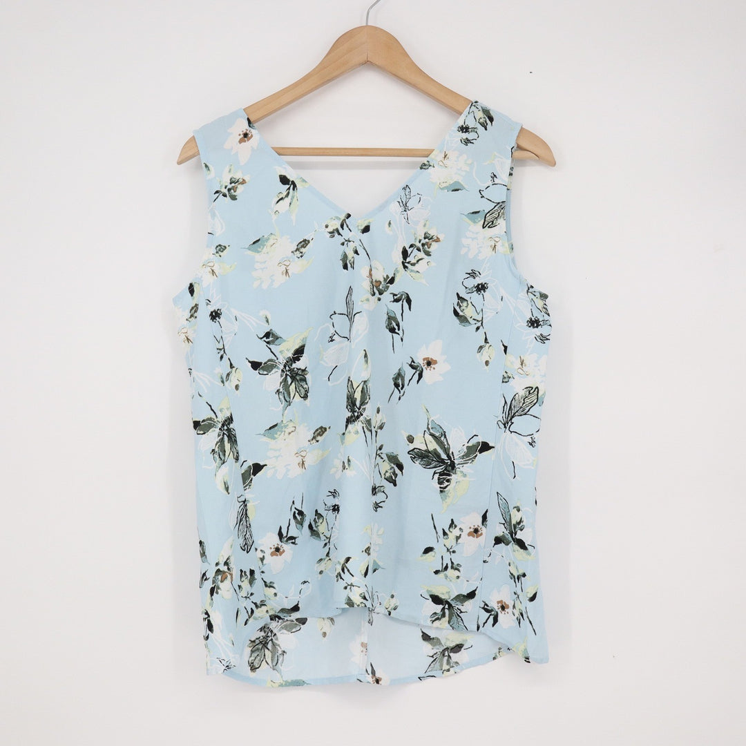 Premise Womens Light Blue Floral V-Neck Sleeveless High-Low Blouse Size M