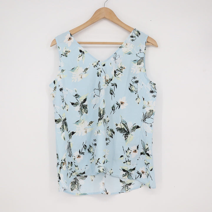 Premise Womens Light Blue Floral V-Neck Sleeveless High-Low Blouse Size M