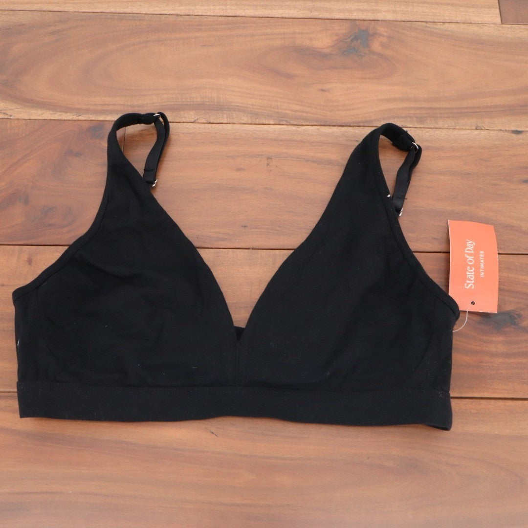 State of Day Bralette Bra Womens Medium Black Cotton Stretch Adjustable Strap