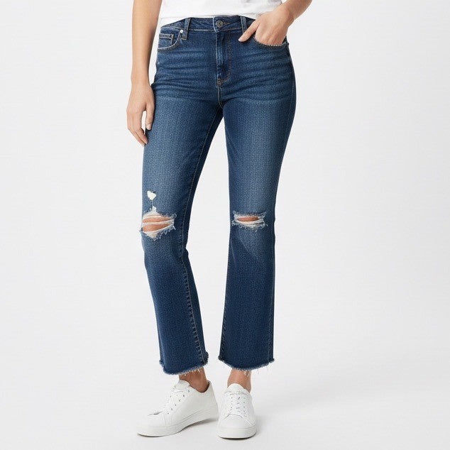 BLANKNYC The Bowery Cropped Flare Jeans Distressed Blue Size 29