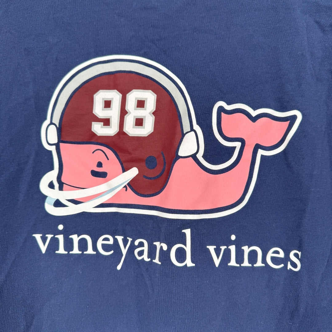 Vineyard Vines T-Shirt Boys XL(18) Blue Cotton Football Helmet Whale Graphic