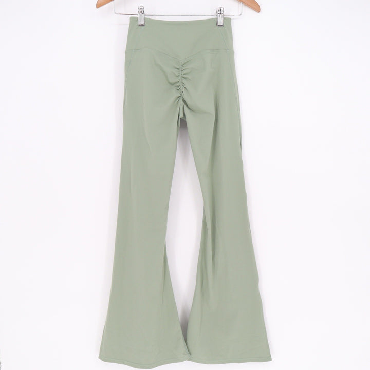 Sage Green High Waisted Scrunch Butt Flare Leggings with Side Slits Size M
