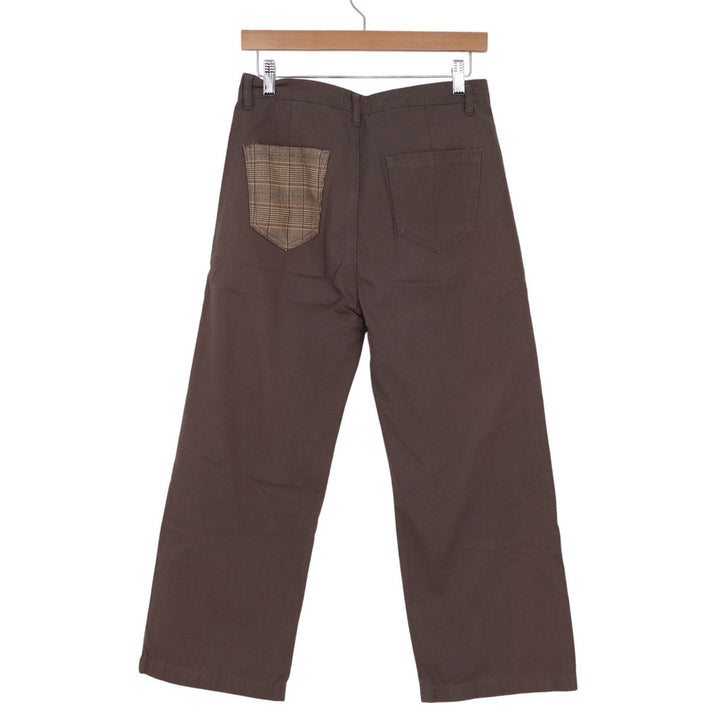 Pols Brown Plaid Trim Cotton Straight Leg Trousers Mens Size Small