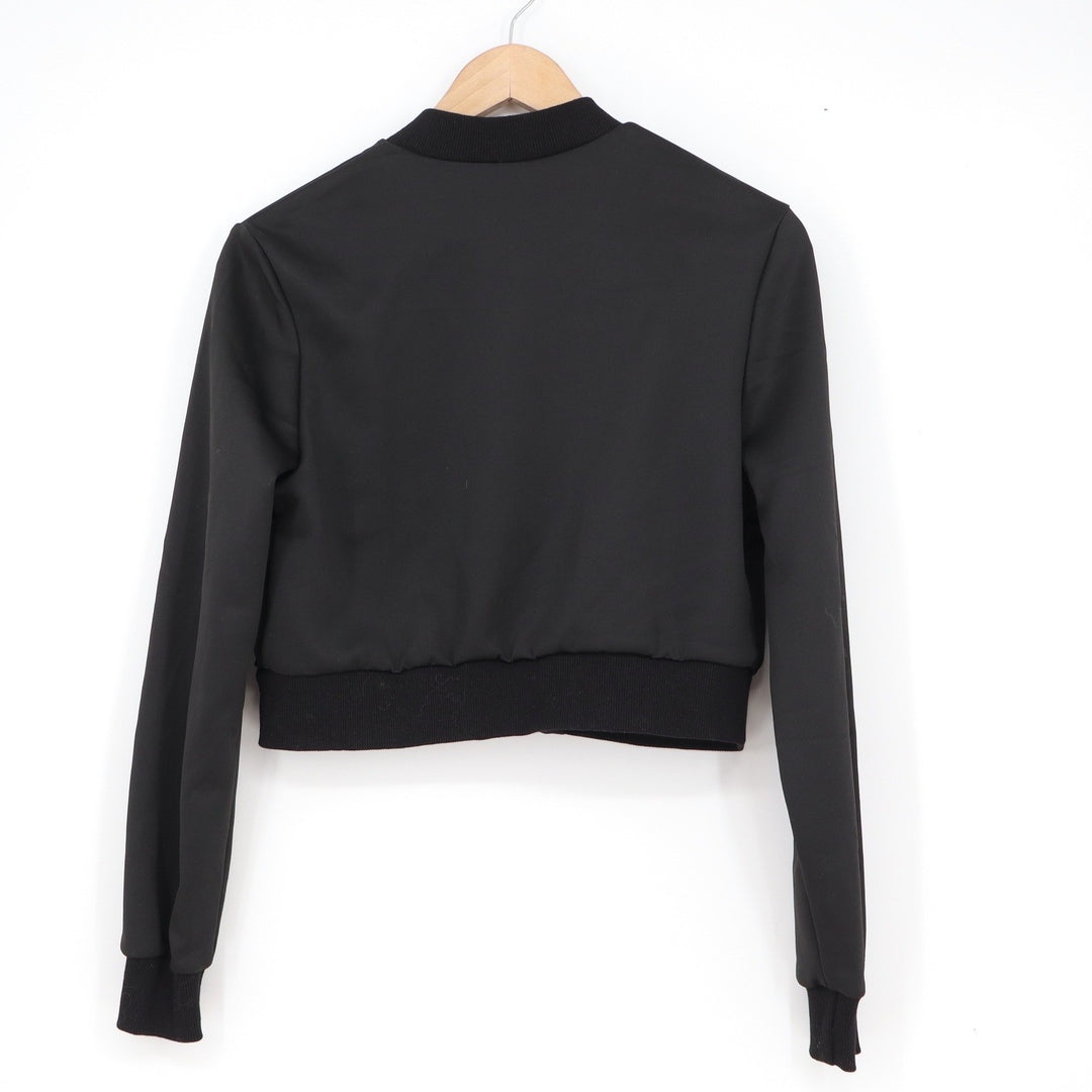 SHEIN Womens Black Cropped Zip Up Bomber Jacket Solid Long Sleeve Small