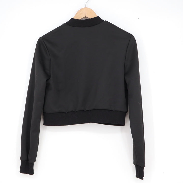 SHEIN Womens Black Cropped Zip Up Bomber Jacket Solid Long Sleeve Small